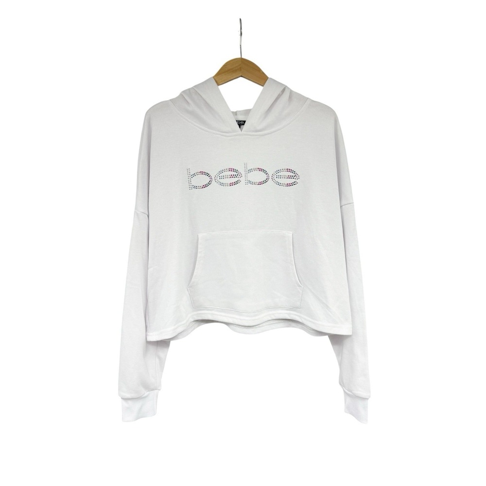 Bebe Sport White Logo Bling Lightweight Pullover Sweatshirt Womens Size XL